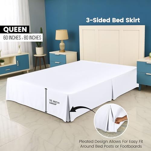 Queen Bed Skirt - 16 Inch Drop, Pleated White, Utopia Bedding