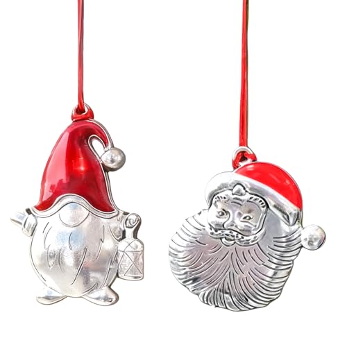 Ziyutam Solid Pewter Gnome Christmas Tree Ornament, Handcrafted Santa Hanging