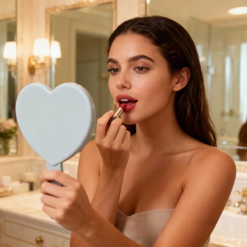 WINDAWNKE 2 Pack Heart Shaped Handheld Makeup Mirror - Green
