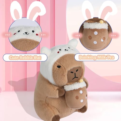 Cute Capybara Plush Toy - Soft Stuffed Animal Doll with Bunny Ears, 12 Inch