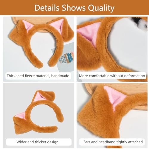 Xepeelo Brown Dog Ear Headband Soft Faux Fur Puppy Hair Hoop for Halloween Cosplay Party
