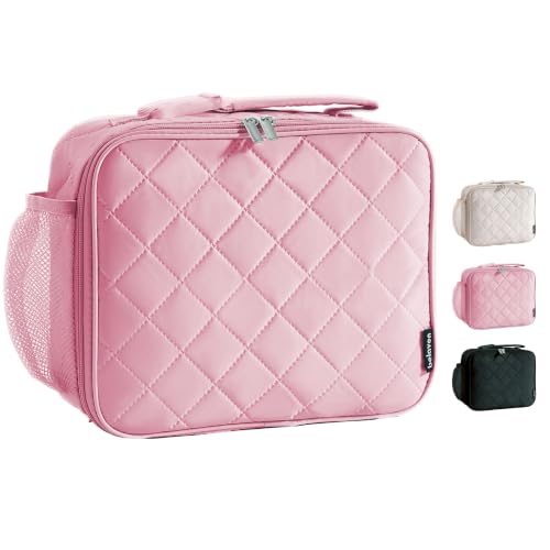 Pink Insulated Lunch Bag for Women, Quilted Lunch Tote with Aluminum Foil Lining, 6-Hour Hot & Cold Preservation, Easy-Clean & Spacious