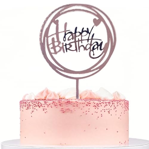 Rose Gold Happy Birthday Cake Topper - Mirror Finish Acrylic Decor