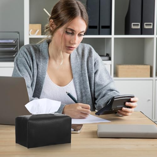 Modern Black PU Leather Rectangular Tissue Box Cover