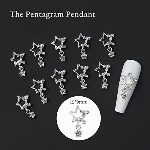 Kachimoo 3D Star Nail Charms, 20-Piece Rhinestone Alloy Nail Art Jewels