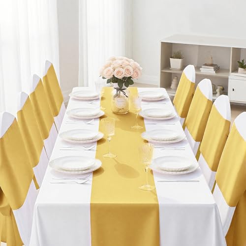 Gold Satin Table Runner 12x108 Inches - Elegant Party Decor, 10 Pack - Light Gold