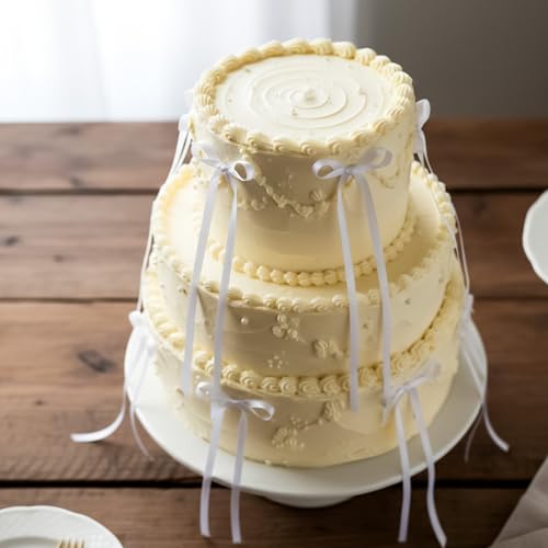 20 PCS White Bow Cupcake Toppers - Elegant Satin Ribbon Bows