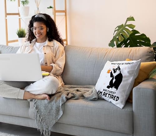 Black and White Cat Pillow Cover - Flannel 18x18 Cushion for Home Decor