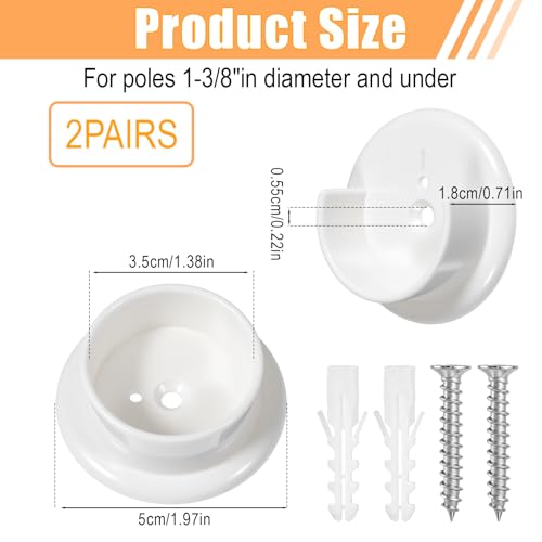 4-Pack Plastic Closet Rod Holders for 1-3/8" Rods - Durable Support Bracket Set