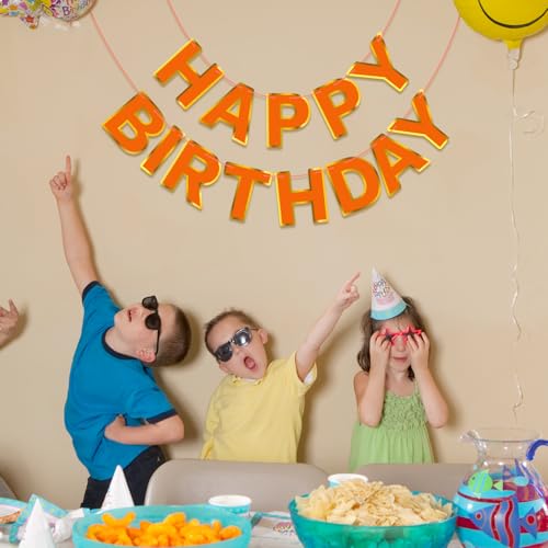 Orange Happy Birthday Banner Sign with Golden Border - Kids Party Decorations