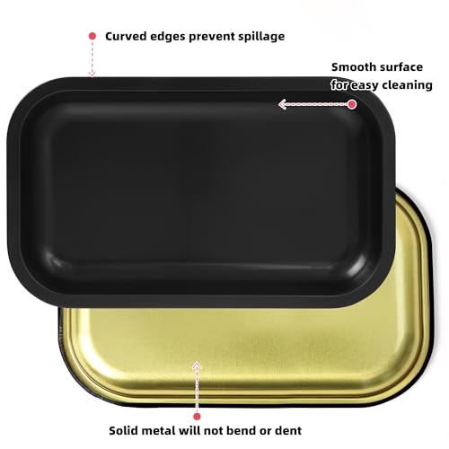 PYSEA Large Black Metal Tray with Magnetic Lid - 10.6 x 6.3 Inch Organizer