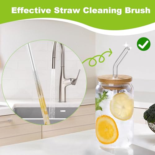 LIFEHIM 8 Pack Transparent Stainless Steel & Bendable Nylon Straw Brush Cleaners - 7.87 Inch