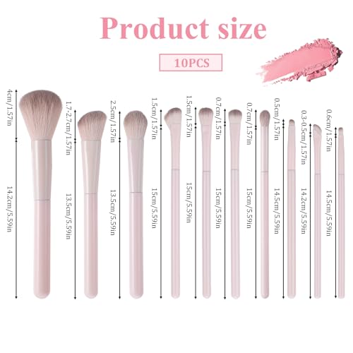 10-Piece Pink Eye Makeup Brush Set - Synthetic Eyeshadow & Contour Brushes