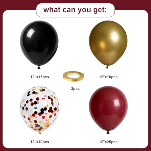 Black Burgundy and Gold Latex Balloons 60 Pack Party Decoration