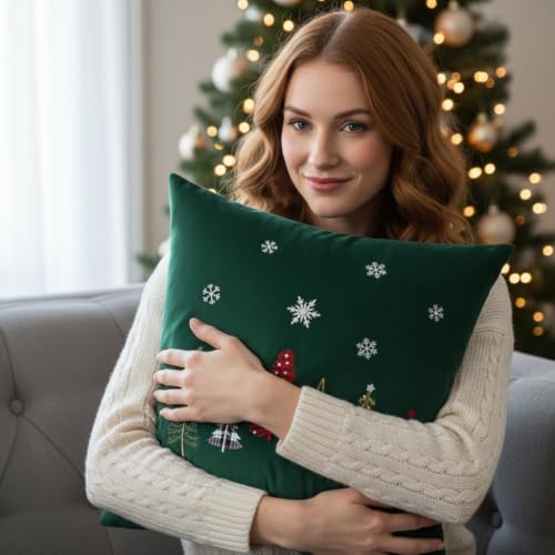 Christmas Pillow Covers 24x24 Set of 2 Green Xmas Tree Decorative Pillowcases