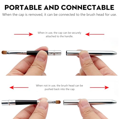 Zoolinn Portable Lip Brush Set, 2PCS Silver Retractable Makeup Brushes