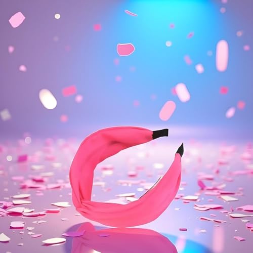 Pink Neon Knotted Headband Wide Non-Slip Hair Band for Women and Girls