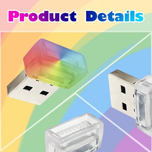 USB LED Car Interior Lights - 2 Pack Multicolor Night Lamps
