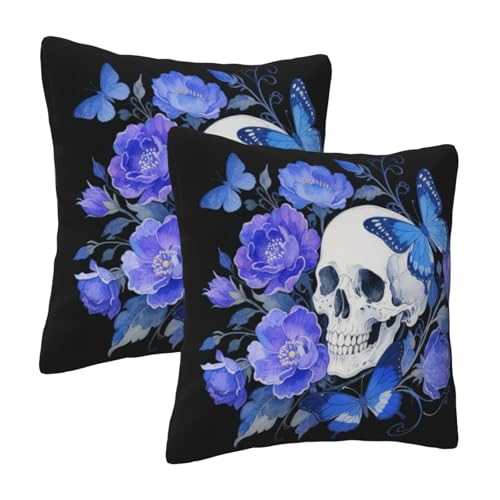 Gothic Floral Skull and Butterfly Throw Pillow Covers, 18x18 Set of 2