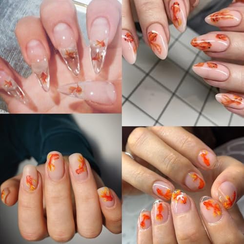 KTAABTR 3 Sheets 3D Red Koi Fish Nail Stickers Self-Adhesive Decals