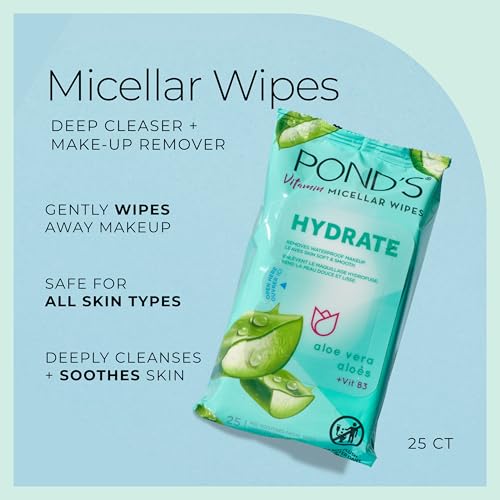POND’S Micellar Makeup Remover Wipes, Aloe Vera & Vitamin B3, 25 Count