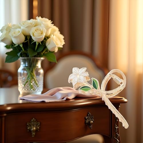White Lily Metal Hair Claw Clip, Large Nonslip Flower Hair Barrette
