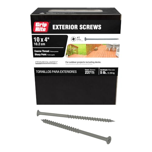 Grip-Rite Exterior Deck Screws #10 x 4" Coarse Thread Gray PrimeGuard Coating - 5lb Box
