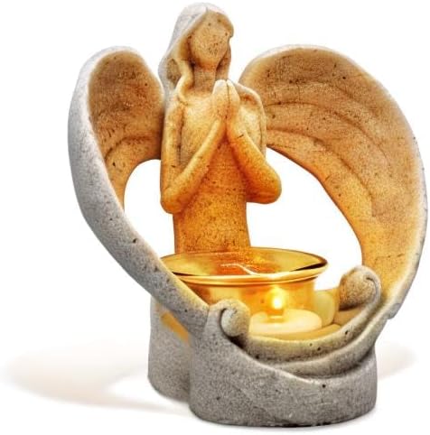 OakiWay Memorial Candle Gift - Angel Figurine Tealight Holder with Flickering LED Candle | Sympathy & Bereavement Decor