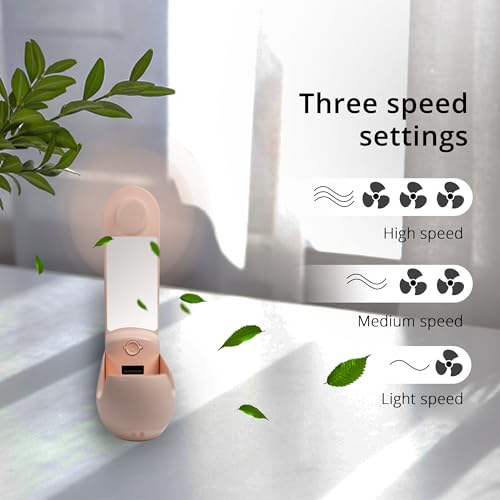 ADOTEM Pink 4-in-1 Portable Handheld Fan with Power Bank, Mirror & Flashlight