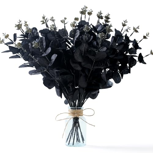10 Pcs Black Artificial Eucalyptus Stems - Halloween Home Decor