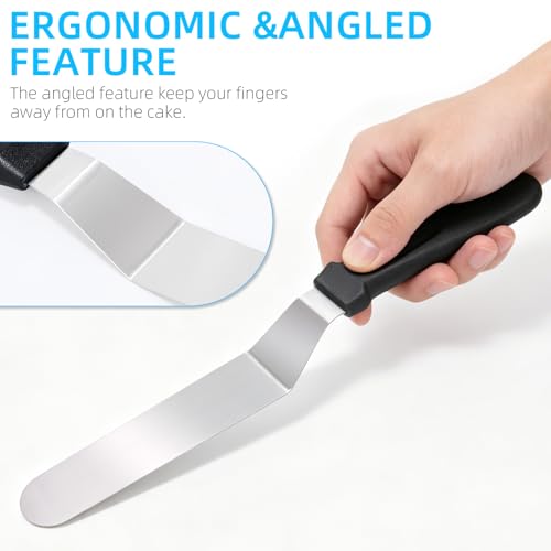 Stainless Steel Cake Decorating Spatula Set 6-10 inch Baking Tools with Anti-Slip Handles