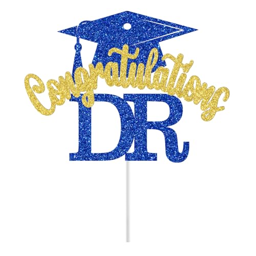 Congrats DR Cake Topper - Blue & Gold Graduation Decoration