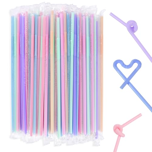 Disposable Bendy Drinking Straws - 100 Pack, 10.24" Long, Colorful & Flexible