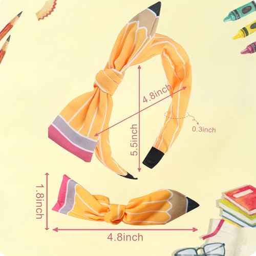 Ecuupas Yellow Pencil Bow Headband Back to School Hair Accessory