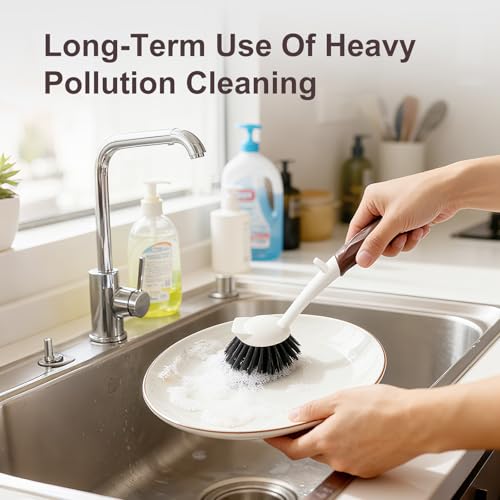 Dish Brush Set - 2 Pack with Ergonomic Handle & Built-In Scraper