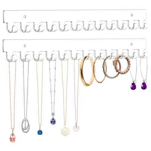 Mecnmsa 13.8-Inch Acrylic Wall-Mounted Necklace Organizer - Clear 2 Pack