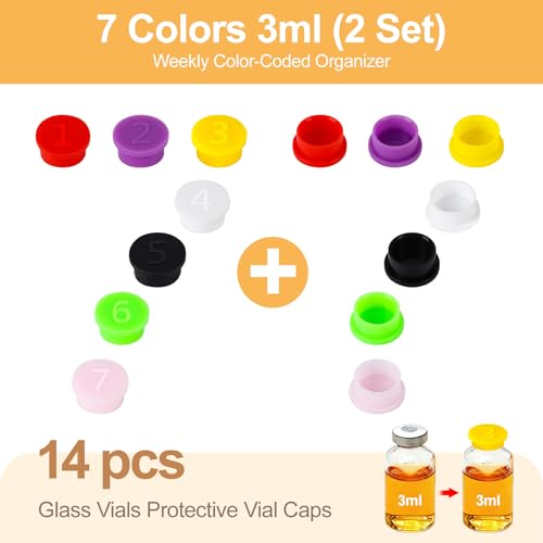 14PCS Reusable 3ml Glass Vial Caps - Leak-Proof, Color-Coded