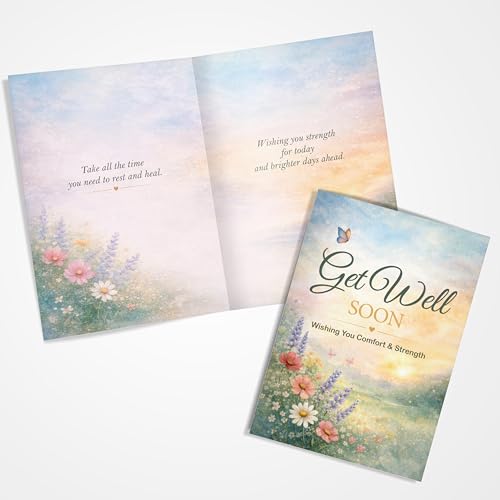Get Well Soon Card - Floral Meadow Design with Comforting Verse - A5