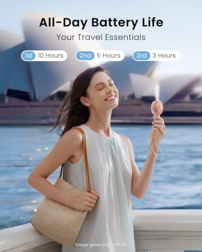 Gaiatop Pink Mini Portable Handheld Fan, Travel Essentials for Women & Girls