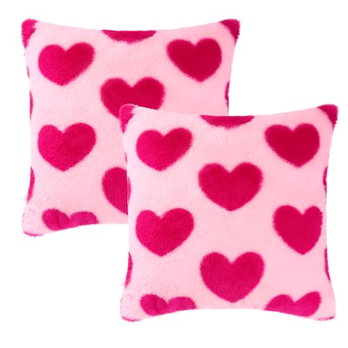 Tiggell Valentine Heart Throw Pillow Covers 18x18 Inch - Pink & Rose Red (2 Pack)