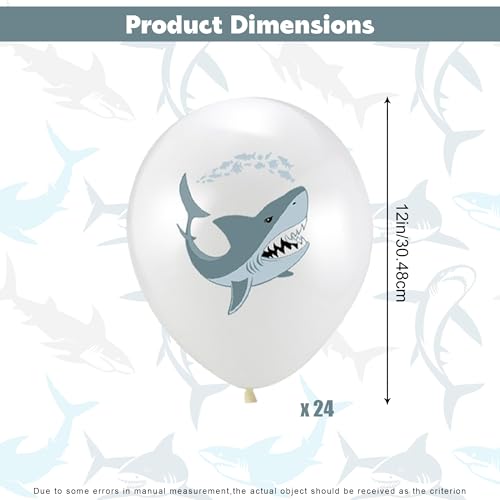 JazSwirl Shark Birthday Balloons 12-Inch White Latex 24-Pack Party Decor