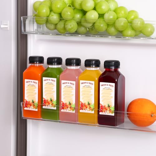 10 Pack 12oz Plastic Juice Bottles with Caps & Labels - Reusable Food-Grade PET