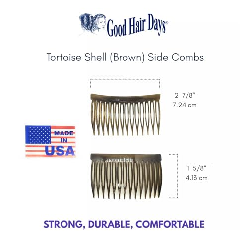 Good Hair Days Anti-Slip Side Combs 2-Pack, 2.87 Inch Curved Tortoise Hair Combs for Secure Everyday Hold