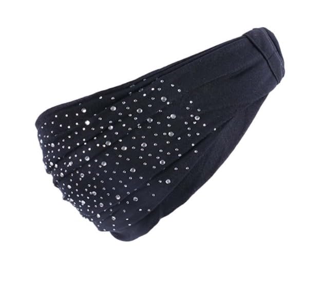 Cauaoa Black Rhinestone Makeup Headband Soft Elastic Hair Wrap