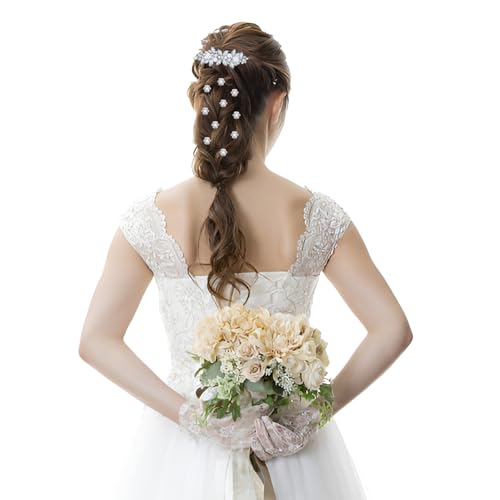 WHAVEL Rhinestone Hair Clips 13-Piece Set Silver Flower Barrettes for Wedding Prom