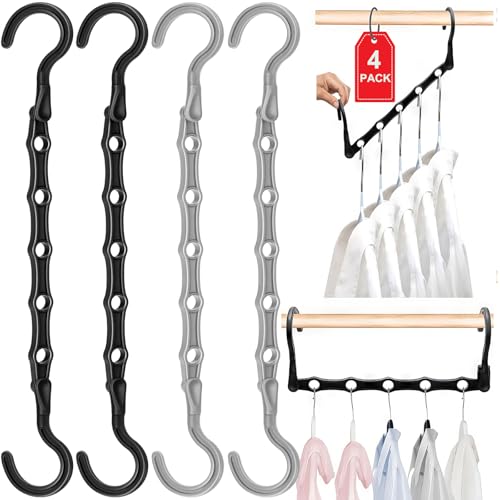 HAOWWLAI 4-Pack Space Saving Clothes Hangers with 5 Holes & Enclosed Slots