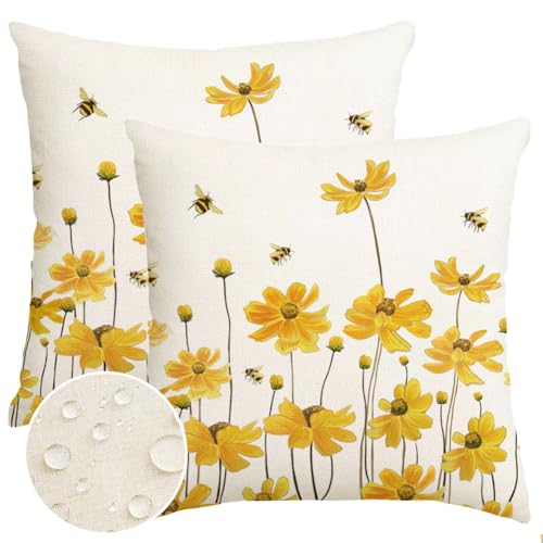 Waterproof Yellow Outdoor Pillow Covers 20x20 Set of 2