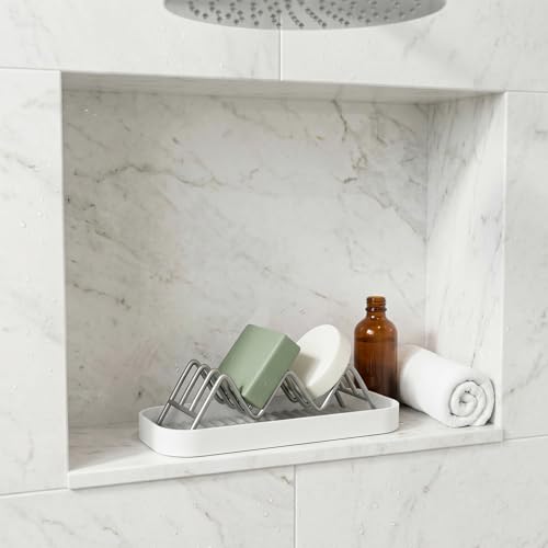 Stainless Steel Shower Soap Dish Holder with Drain Tray | Bathroom & Kitchen Organizer