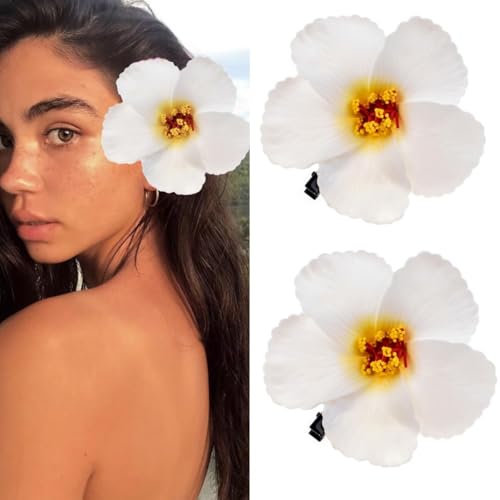 Love Sweety White Plumeria Flower Hair Clips 2-Pack Hawaiian Barrettes