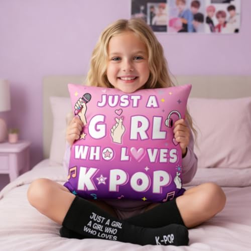 Just A Girl Who Loves K-Pop Pillow Cover - Purple 18" x 18" Dorm Decor